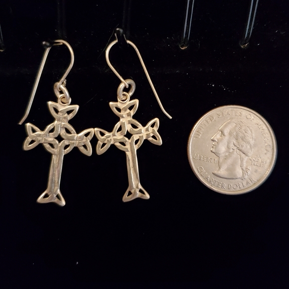 Sterling Silver Celtic Cross Earrings Irish Knot - Picture 5 of 5